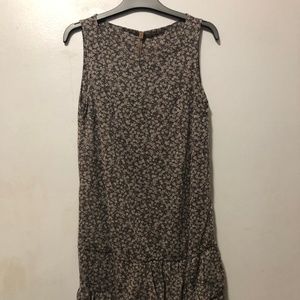 French Grey Floral Copine Sleeveless Ruffled Dress